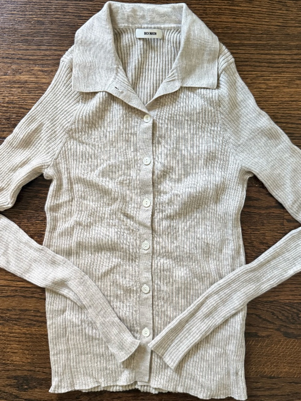 Buck Mason - FEATHERWEIGHT SILK CASHMERE COLLARED CARDIGAN HEATHER OAT M
